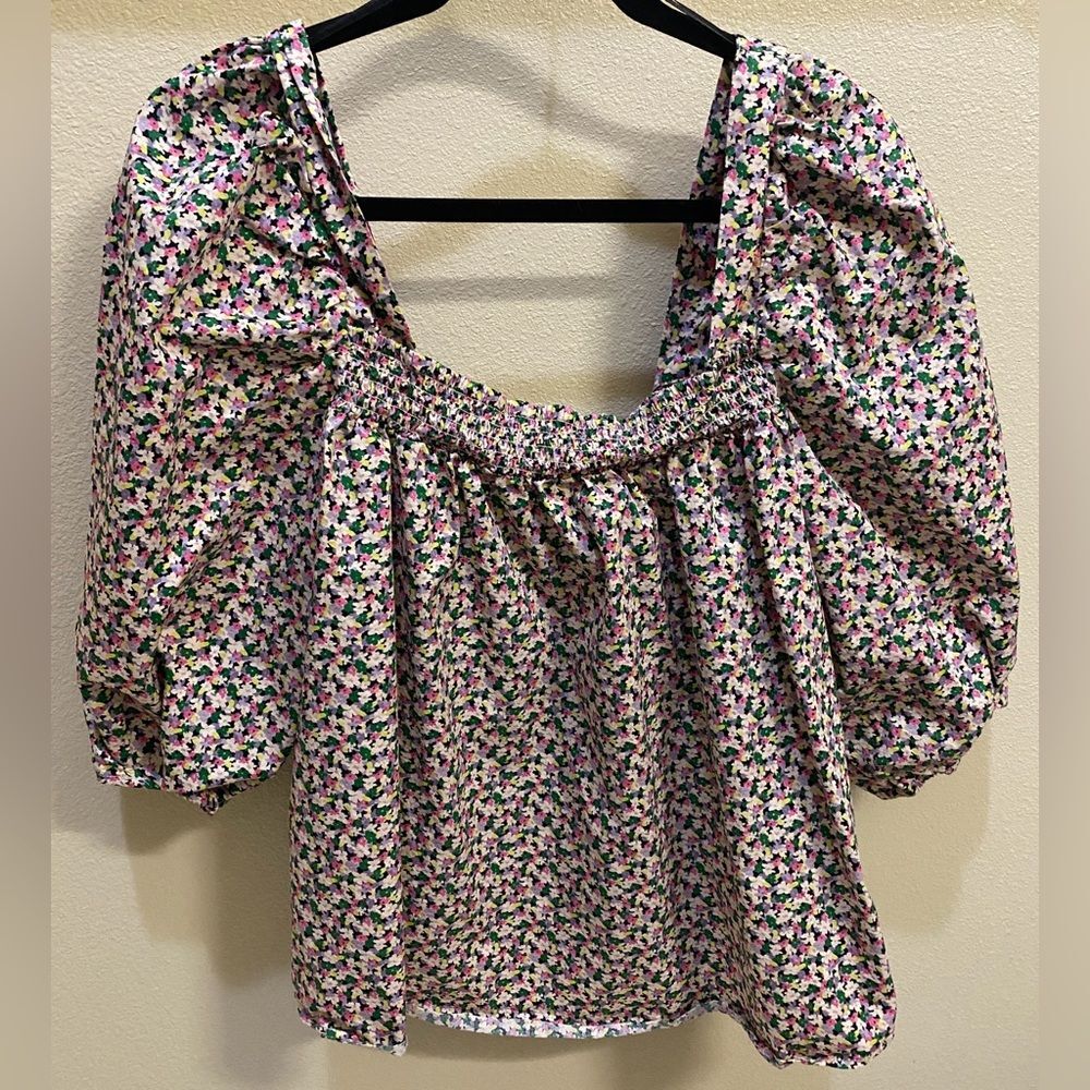 H&M Floral Square Neck Puff Sleeve Blouse Women's Sz XL